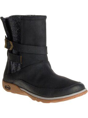 Chaco women's Hopi boots black leather grey felt size 8 ankle winter snow